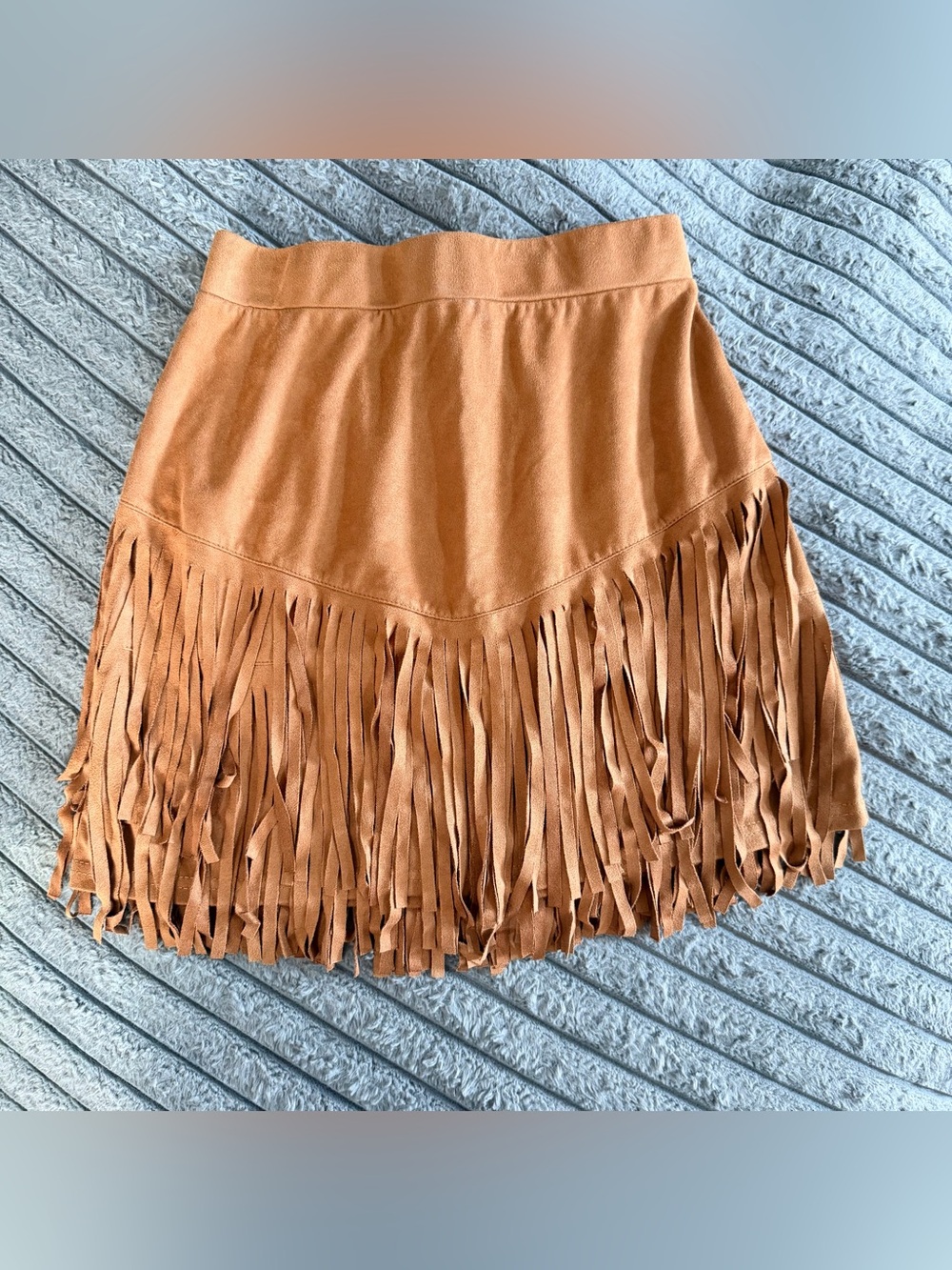 Faux Suede Fringe Mini Skirt Tan Western Boho Cowgirl Festival Size Small